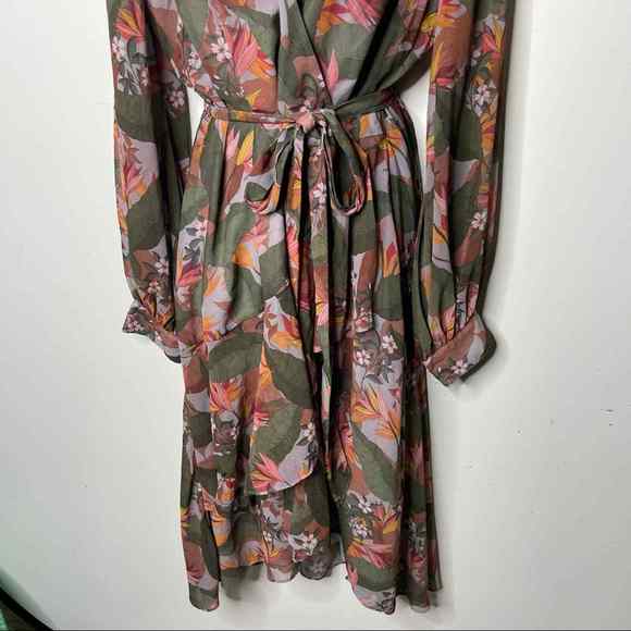 Badgley Mischka Multi Floral Wrap Dress sz 16 - Picture 5 of 11